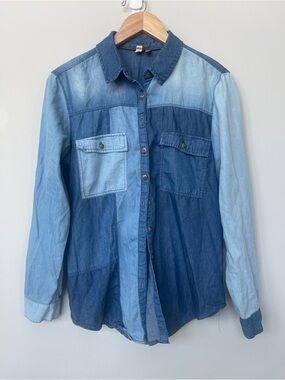 Pilcro | Anthropologie | Denim Patchwork Colorblock Button Front Shirt Pockets